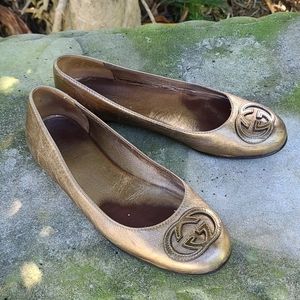 Gucci bronze GG metallic ballet flat